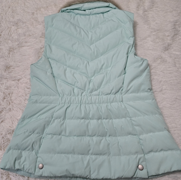 Talbots Aqua Down Puffer Vest With Removable Faux Fur Collar - Picture 4 of 7